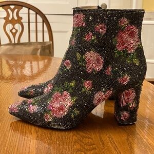 Black floral rhinestone boots